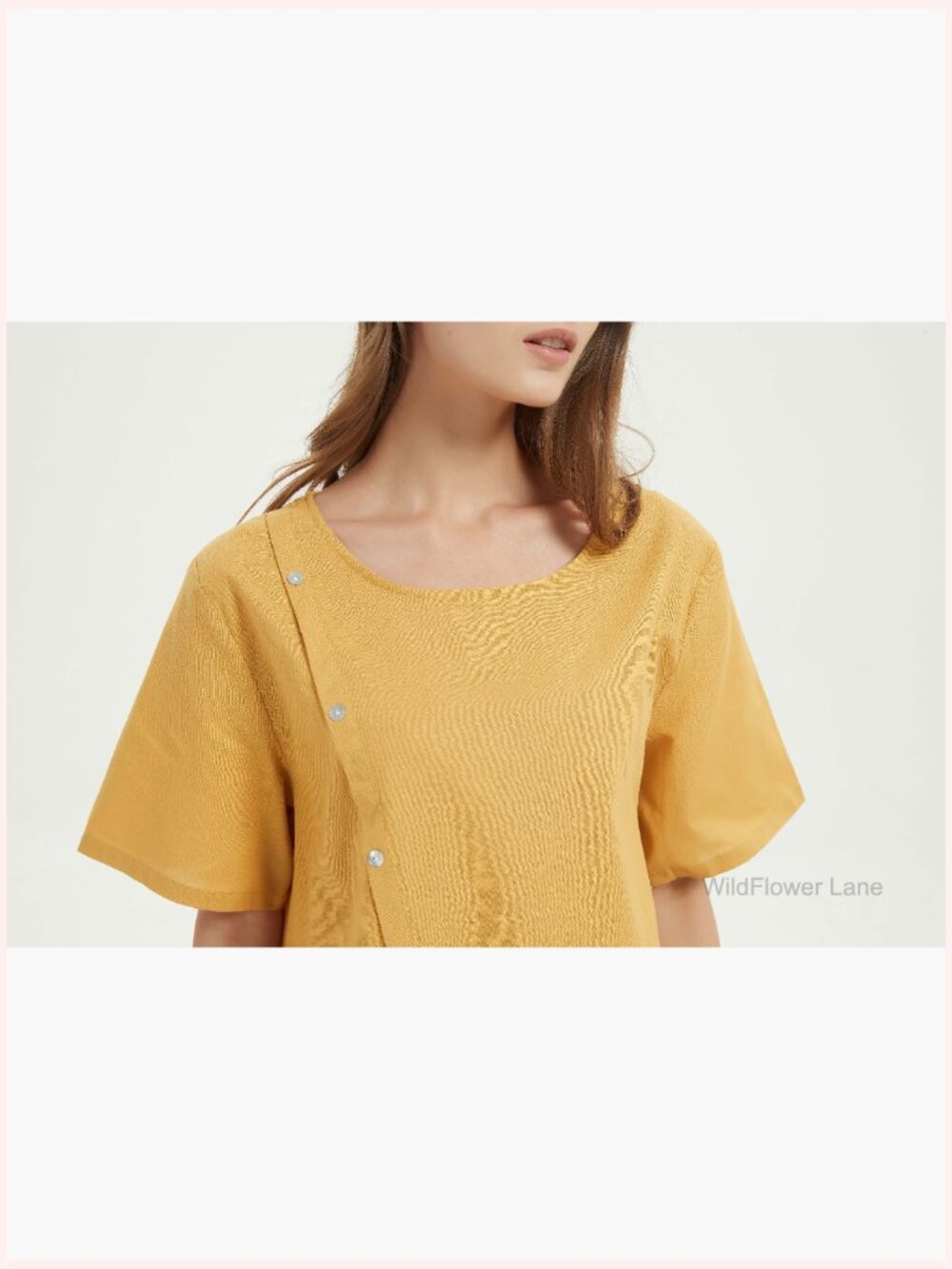 Linen Tunic Blouse Short Sleeve Button Front Top - Picture 4 of 4